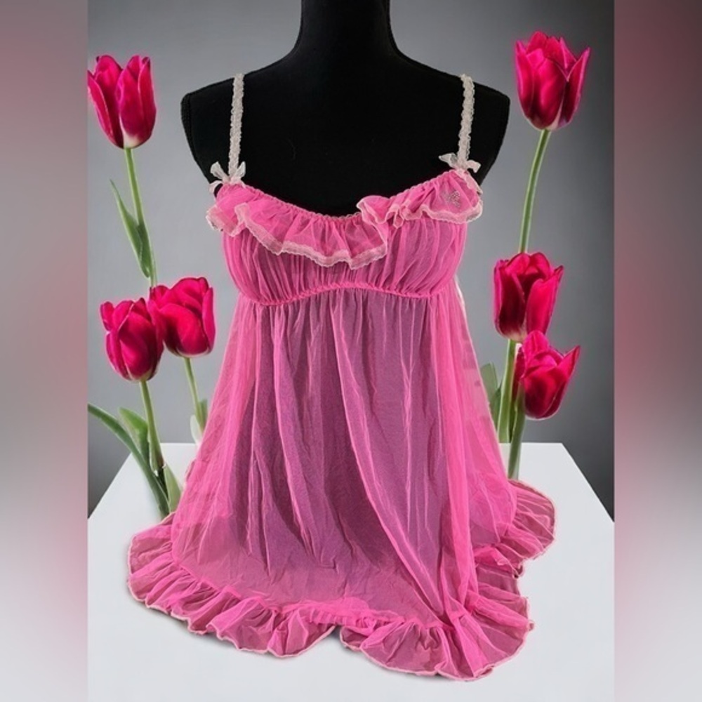 Victoria's Secret Hot Pink Sheer Ruffle Chemise